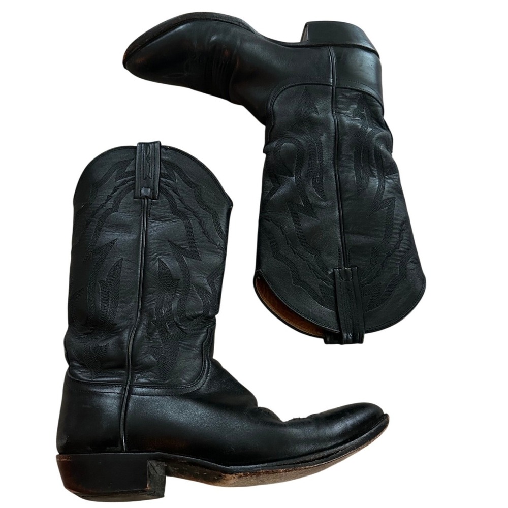 Lucchese 2000 Black Leather Western Cowboy Boots Men's 8.5 D